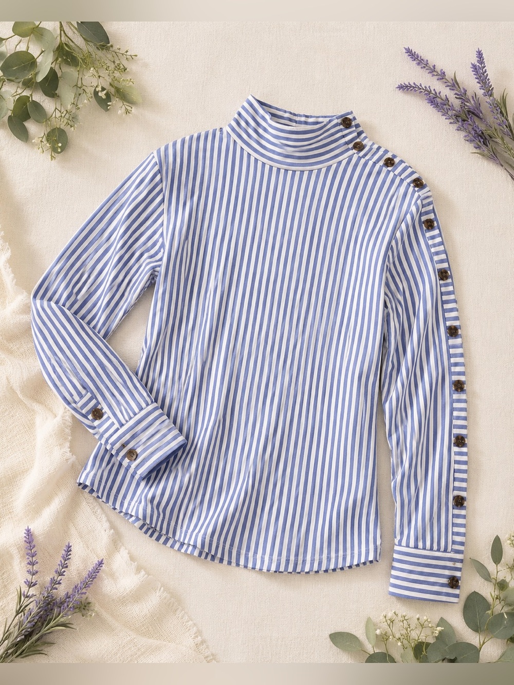 Perfectly Preppy Loft Striped Blouse with Full Button sleeve